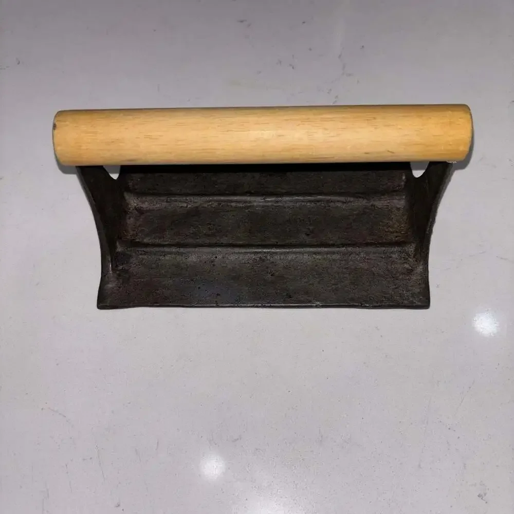 Vintage Cast Iron Bacon Press with Wooden Handle and Pig Design